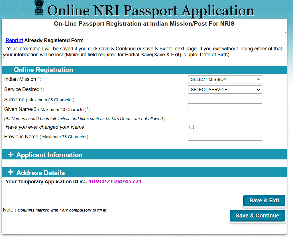 online NRI passport application