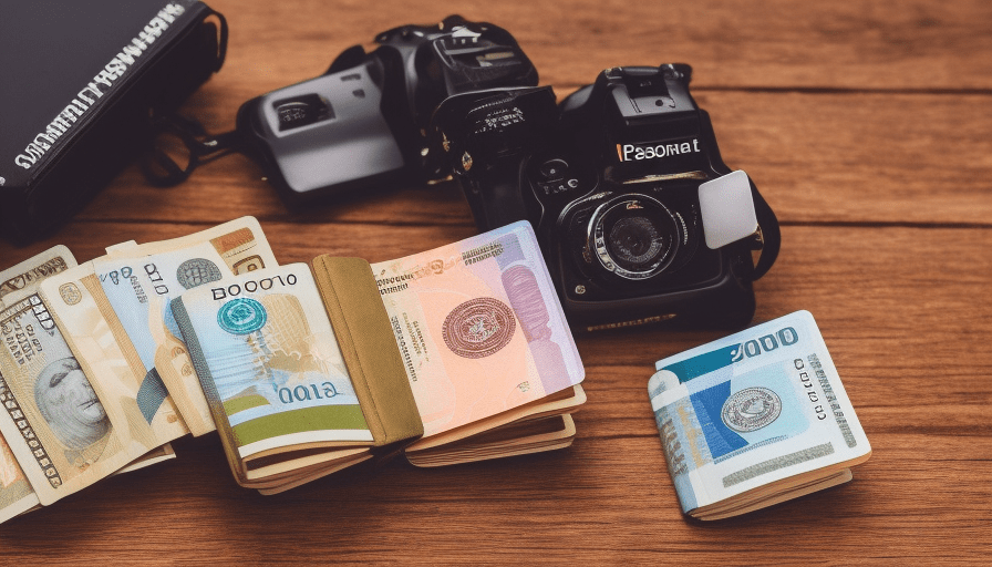 An image showcasing a diverse collection of travel essentials, such as a passport, currency, guidebook, and cultural artifacts, symbolizing the final step of preparation for a trip to India, enticing British citizens